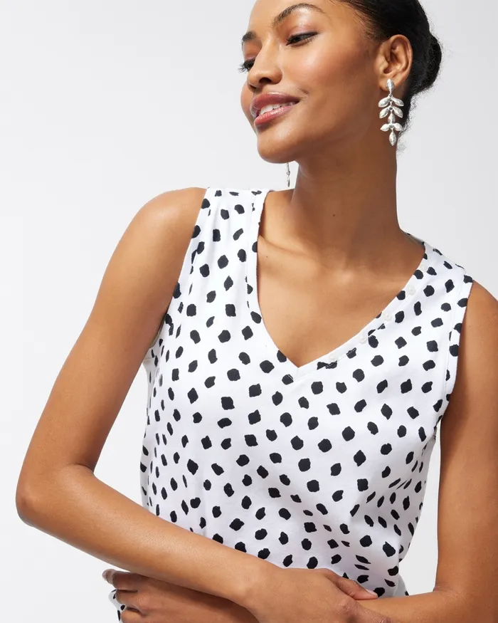 Chico039s Dot Print Everyday Button Tank Alabaster Women Tees