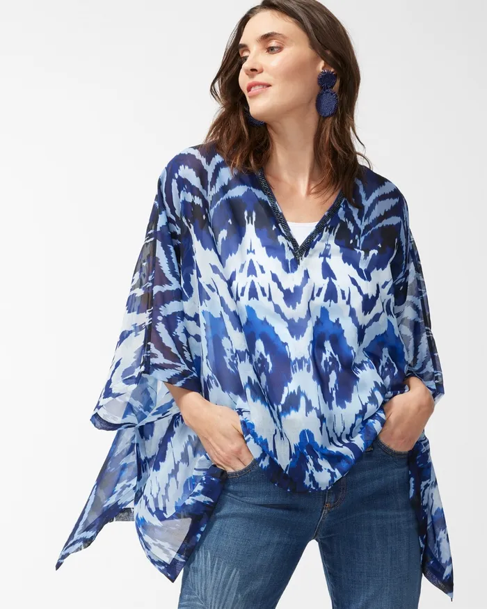 Chico039s Embroidered VNeck Poncho Classic Navy Women Tops