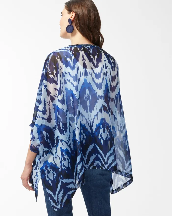 Chico039s Embroidered VNeck Poncho Classic Navy Women Tops