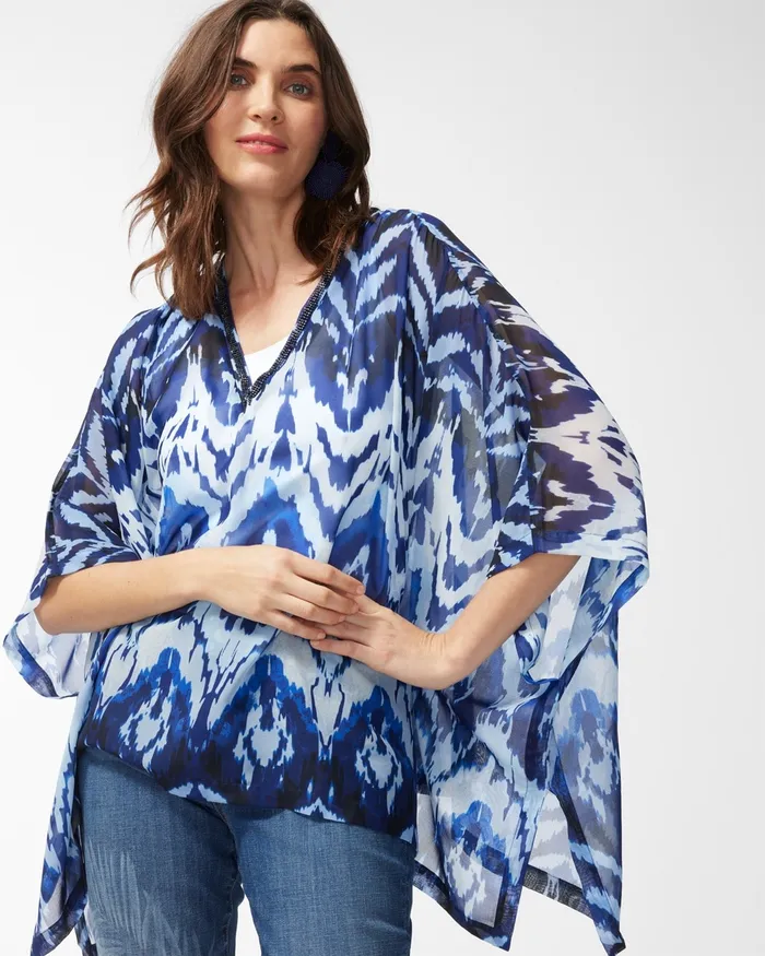Chico039s Embroidered VNeck Poncho Classic Navy Women Tops