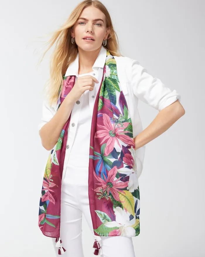 Chico039s Floral Print Oblong Scarf Strawberry Margarita Women Scarves