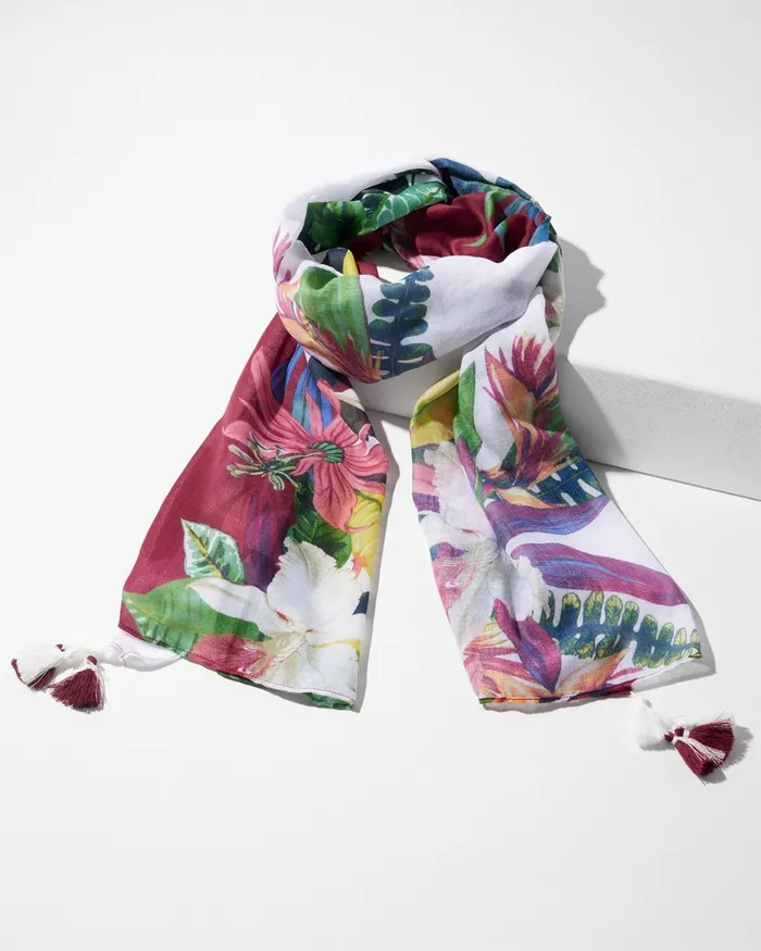 Chico039s Floral Print Oblong Scarf Strawberry Margarita Women Scarves