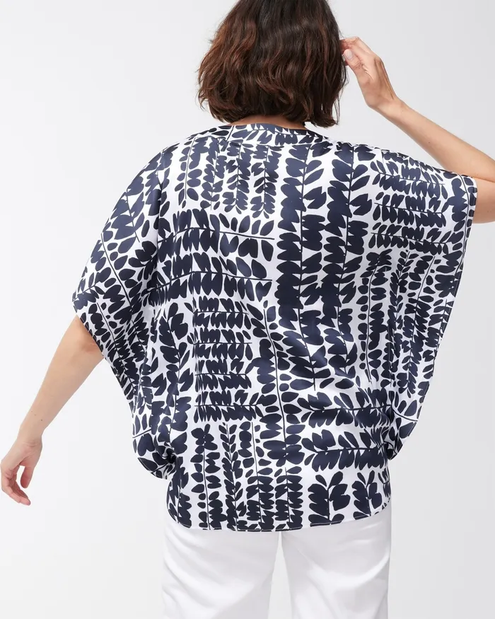 Chico039s Foliage Print TieFront Blouse Classic Navy Women Tops
