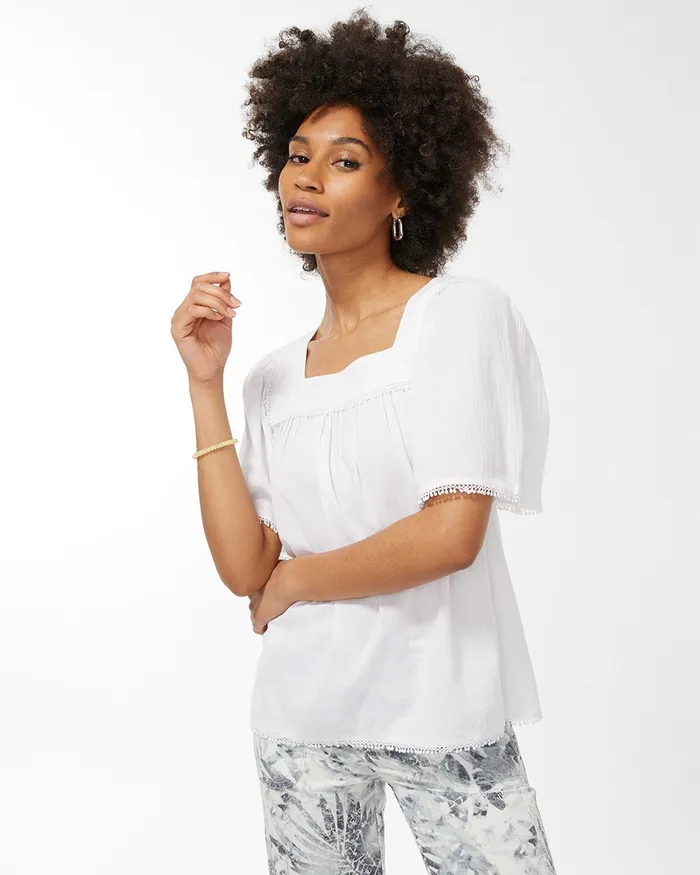 Chico039s Gauze Square Neck Top Alabaster Women Tops
