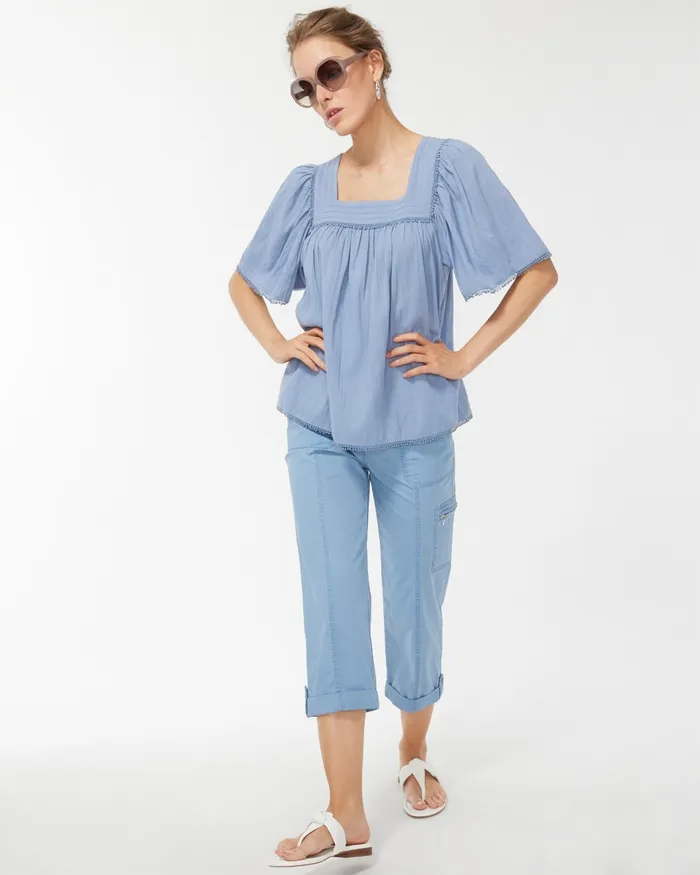 Chico039s Gauze Square Neck Top Alabaster Women Tops