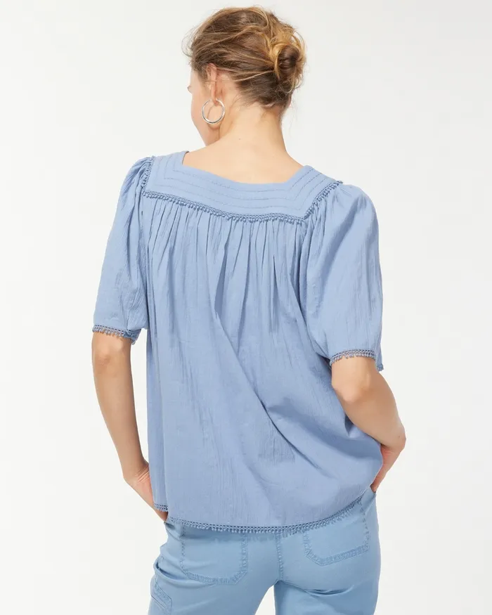 Chico039s Gauze Square Neck Top Alabaster Women Tops