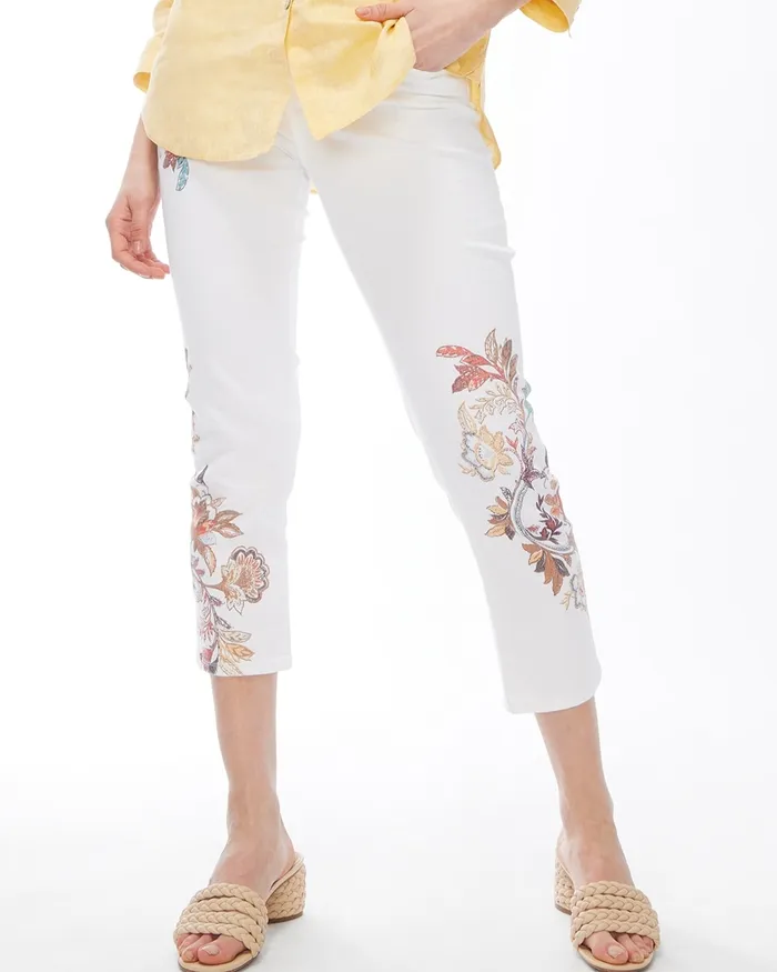 Chico039s Girlfriend Floral Paisley Crops Alabaster Women Jeans and Denim