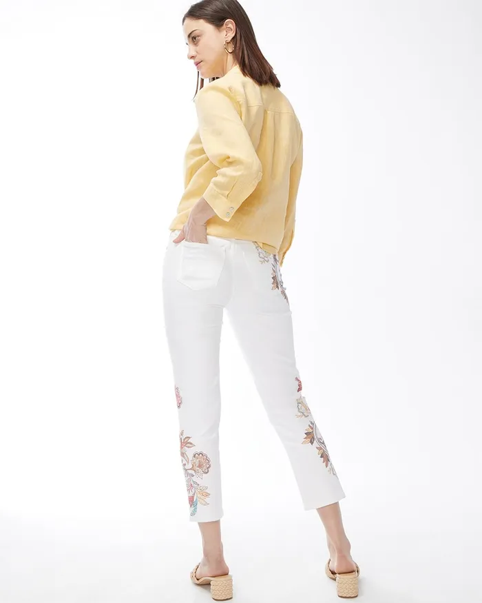 Chico039s Girlfriend Floral Paisley Crops Alabaster Women Jeans and Denim