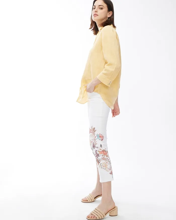 Chico039s Girlfriend Floral Paisley Crops Alabaster Women Jeans and Denim