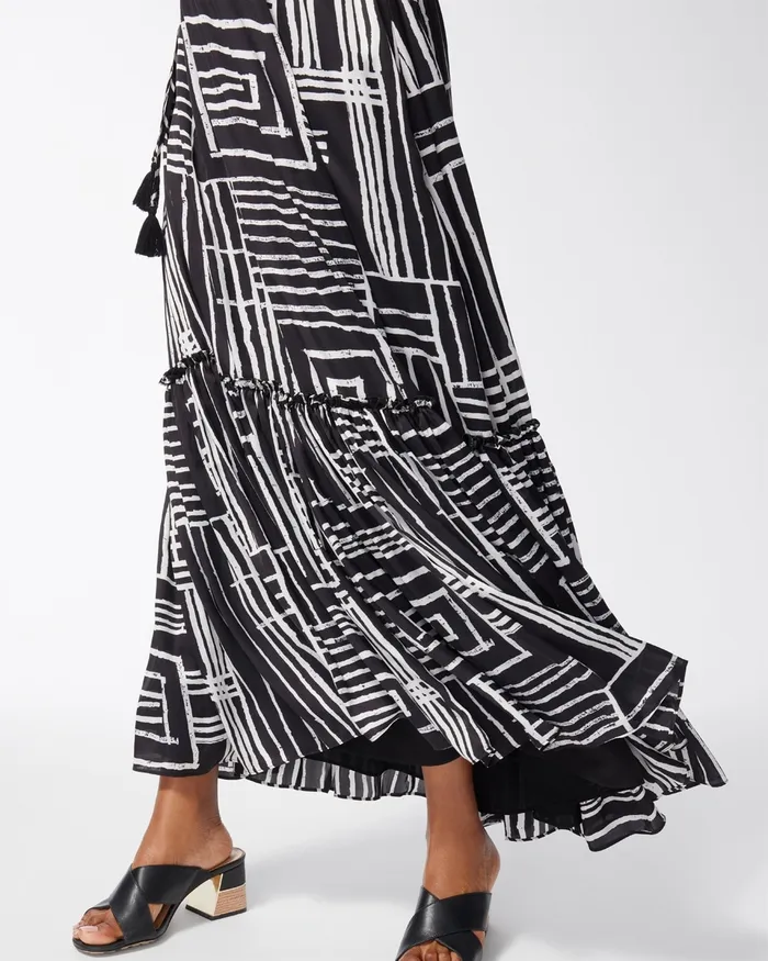 Chico039s Halter Abstract Print Midi Dress AlabasterBlack Women Dresses and Skirts