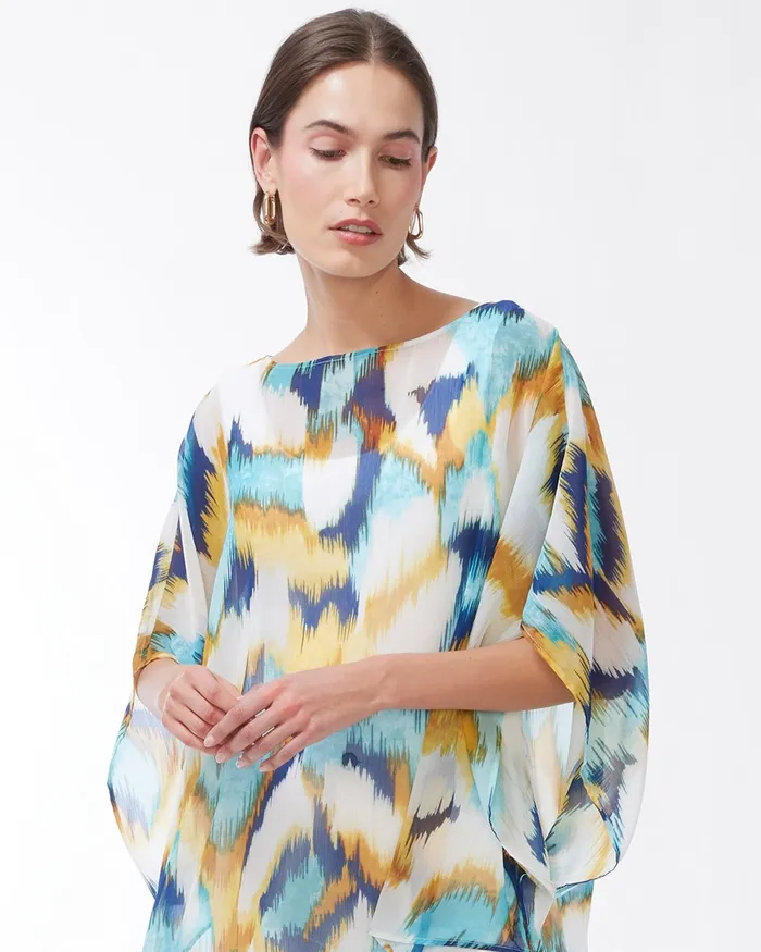 Chico039s Ikat Side Tie Poncho Sol Yellow Women Ponchos and Ruanas