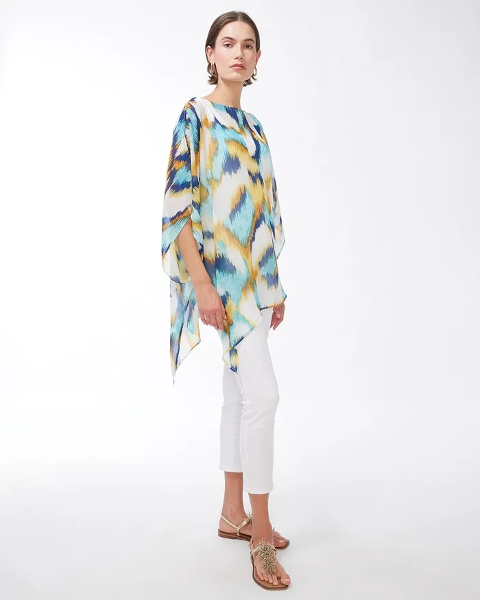 Chico039s Ikat Side Tie Poncho Sol Yellow Women Ponchos and Ruanas