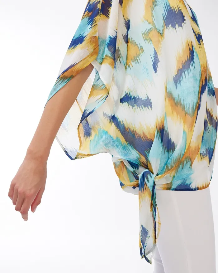 Chico039s Ikat Side Tie Poncho Sol Yellow Women Ponchos and Ruanas