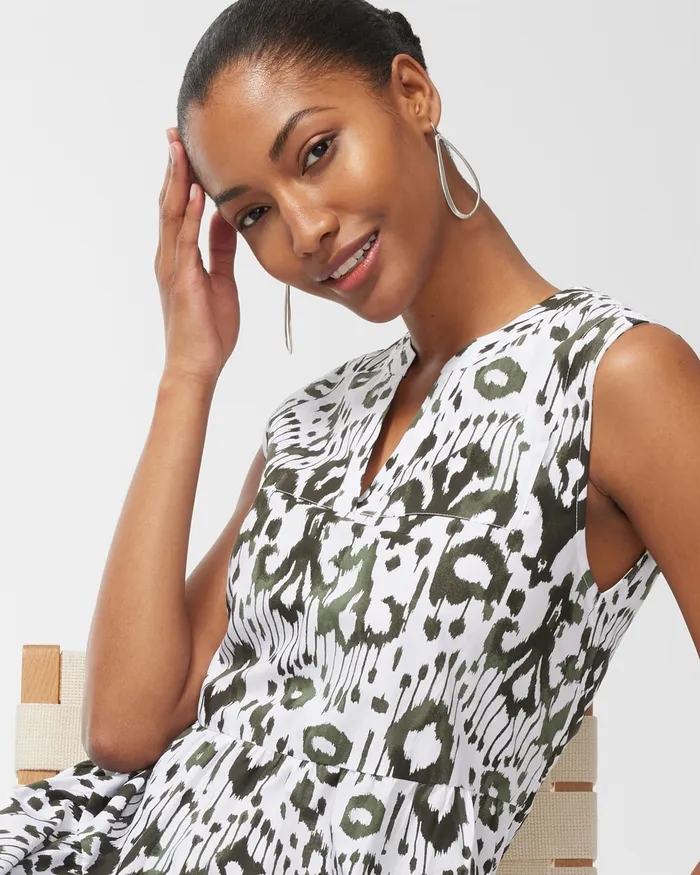 Chico039s Ikat Tiered Maxi Dress Primordial Forest Women Dresses and Skirts
