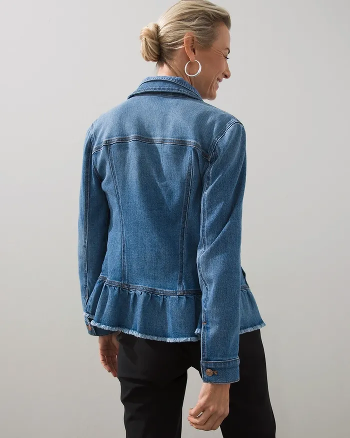 Chico039s Indigo Peplum Denim Jacket Blarney Indigo Women Jackets and Coats