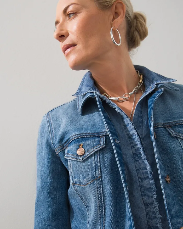 Chico039s Indigo Peplum Denim Jacket Blarney Indigo Women Jackets and Coats