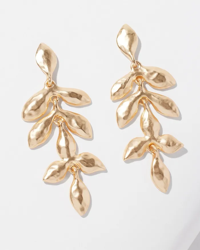 Chico039s Leaf Drop Post Earrings Gold Women Earrings