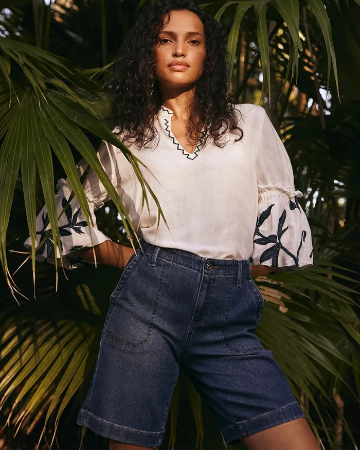 Chico039s Linen Blend Lantern Sleeve Top Alabaster Women Tops