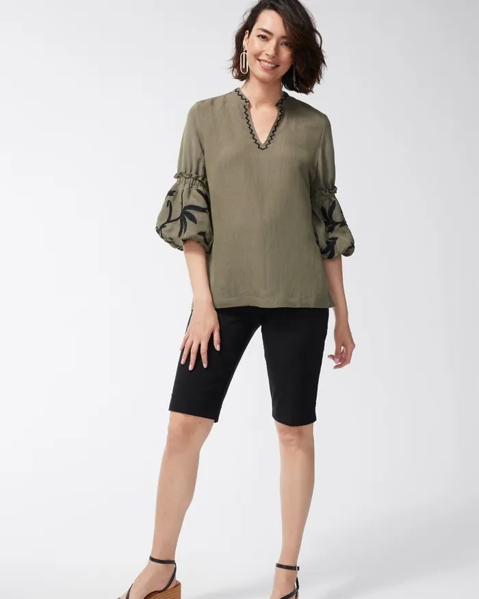 Chico039s Linen Blend Lantern Sleeve Top Alabaster Women Tops