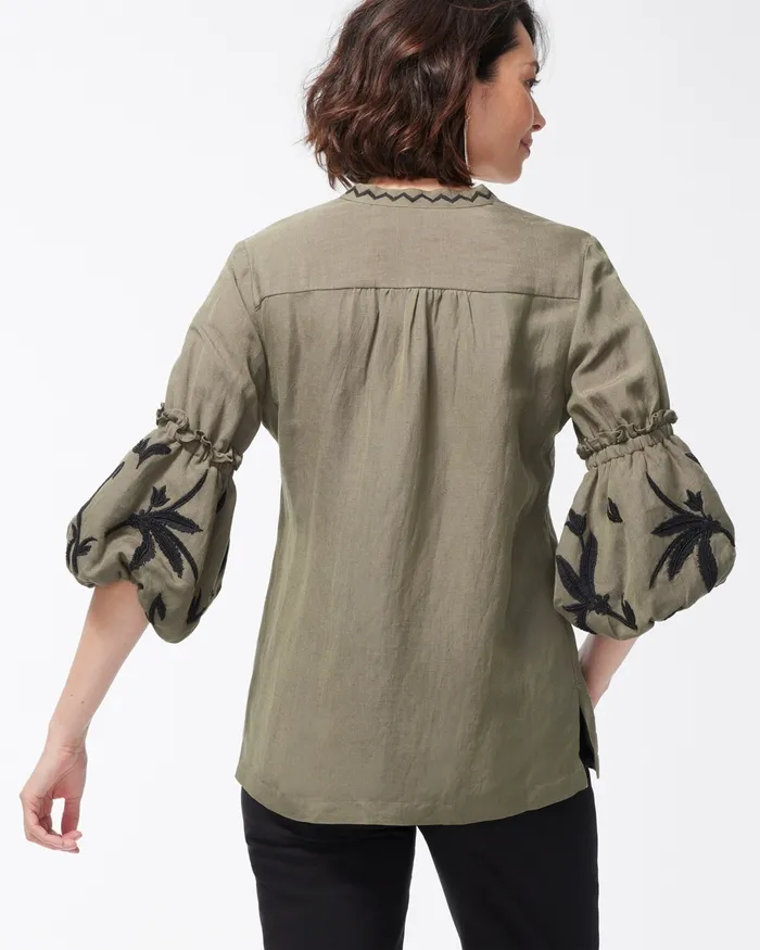 Chico039s Linen Blend Lantern Sleeve Top Alabaster Women Tops