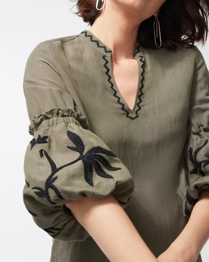 Chico039s Linen Blend Lantern Sleeve Top Alabaster Women Tops