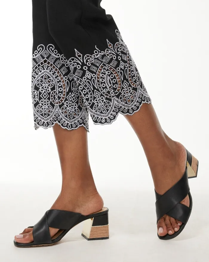 Chico039s Linen Embroidered Crops BlackWhite Women Pants