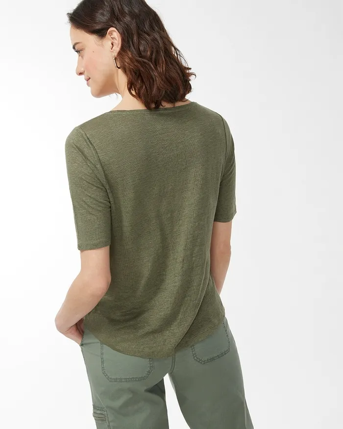Chico039s Linen Sequin Parrot Tee Dark Moss Women Tops