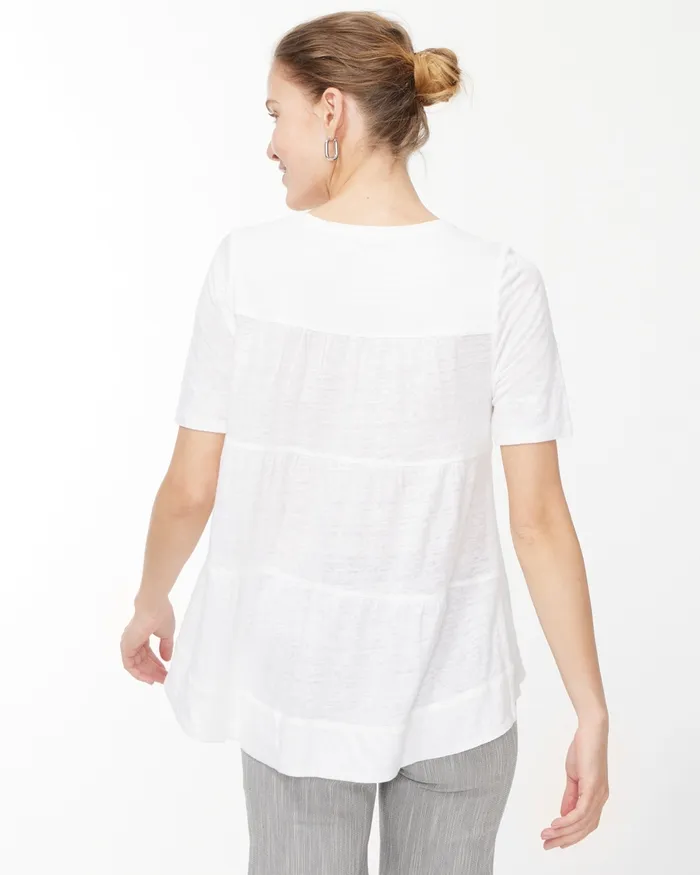 Chico039s Linen Tiered ALine Tee Alabaster Women Tops