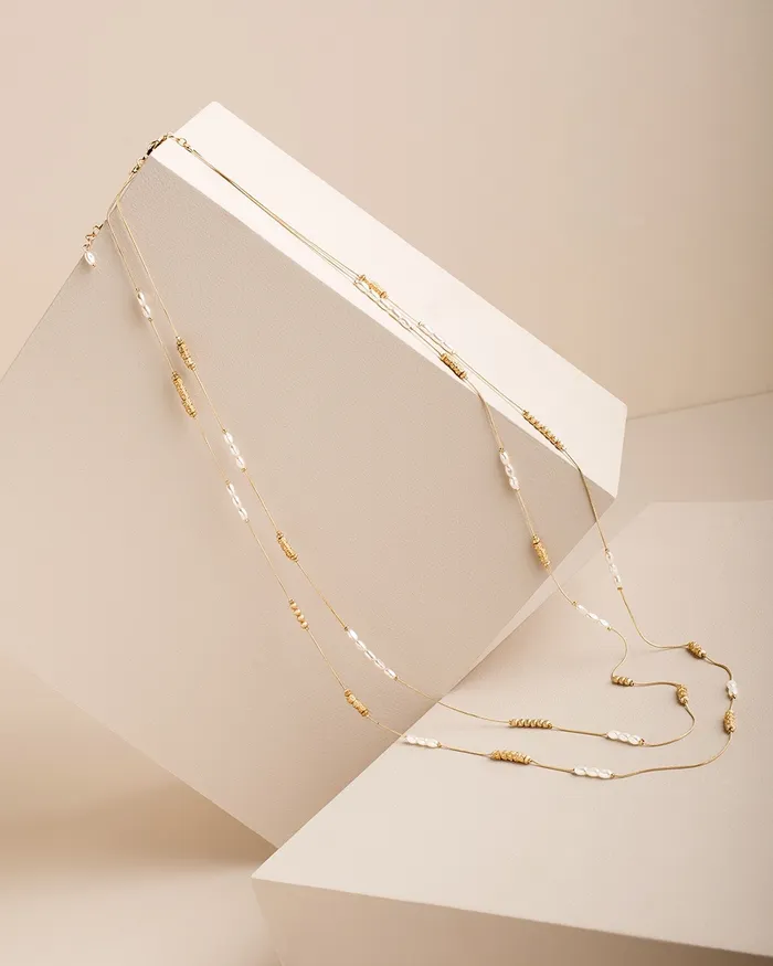 Chico039s Long FauxPearl And Goldtone DoubleStrand Necklace Gold Women Necklaces
