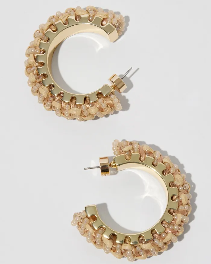 Chico039s Neutral Seed Bead Hoop Earrings Neutral Women Earrings