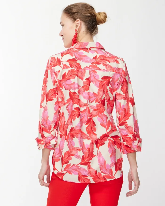 Chico039s No Iron Stretch 34 Sleeve Feathers Shirt Papaya Coral Women Matching Sets