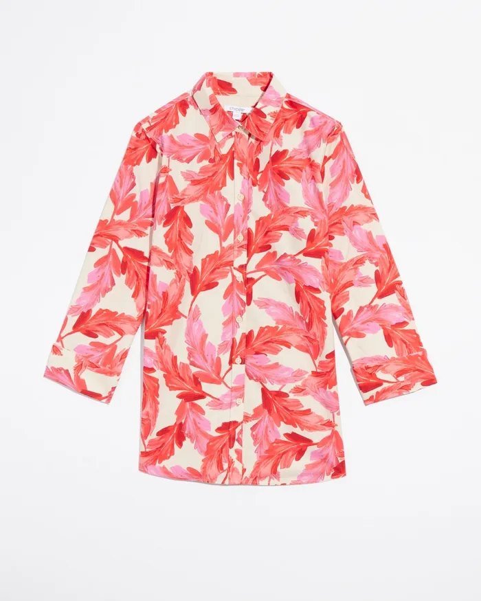 Chico039s No Iron Stretch 34 Sleeve Feathers Shirt Papaya Coral Women Matching Sets