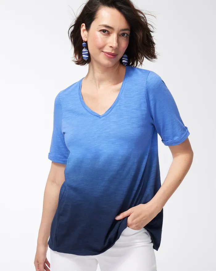 Chico039s Ombre Seamed Slub Tee Amparo Blue Women Tees