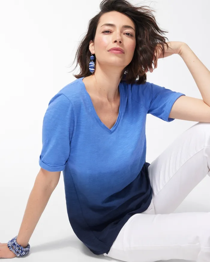 Chico039s Ombre Seamed Slub Tee Amparo Blue Women Tees