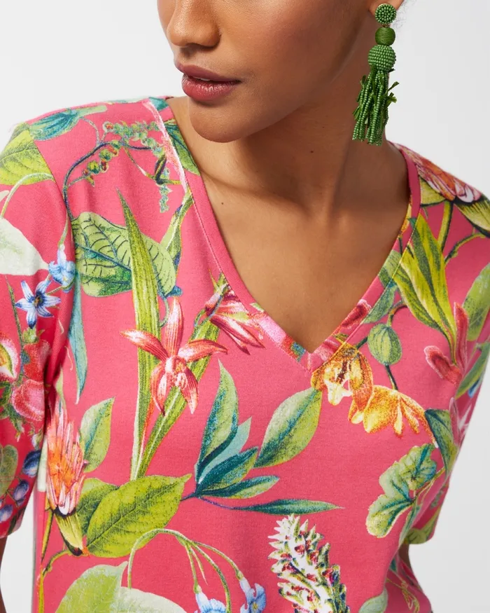 Chico039s Pima Floral Everyday VNeck Tee Strawberry Margarita Women Tops