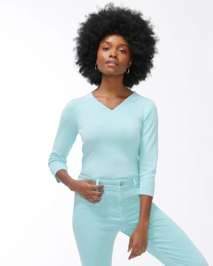 Chico039s Pima VNeck Tee Beach Aqua Women Tops