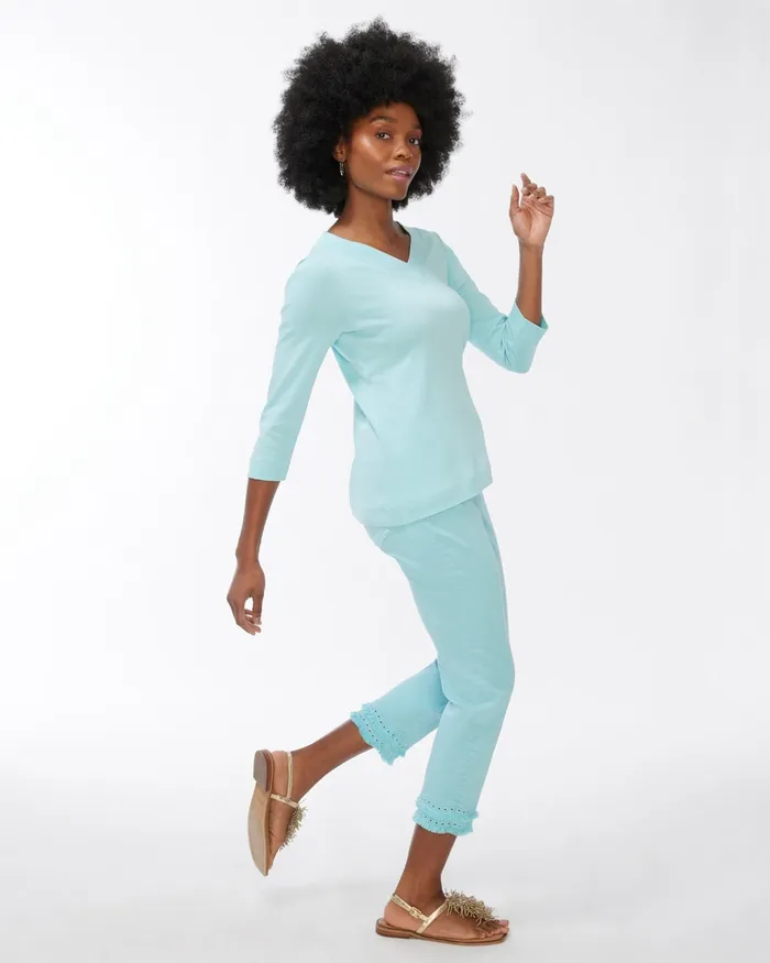 Chico039s Pima VNeck Tee Beach Aqua Women Tops