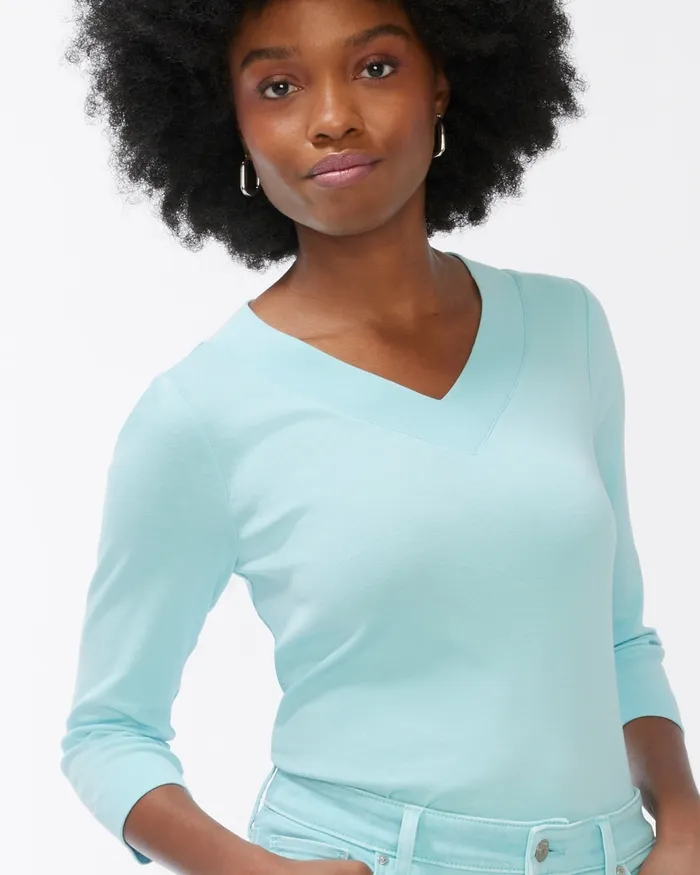 Chico039s Pima VNeck Tee Beach Aqua Women Tops