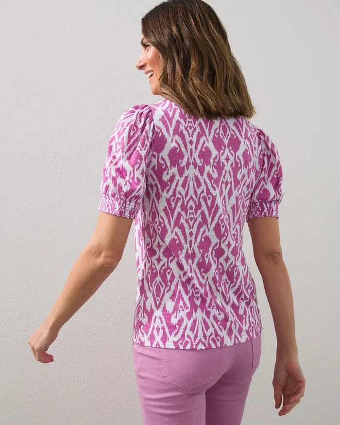 Chico039s Pink Ikat Puff Sleeve Slub Tee Kalmia Women Tops