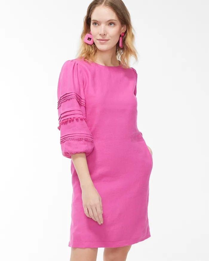 Chico039s Pink Linen Embellished Dress Bahamian Pink Women Dresses and Skirts