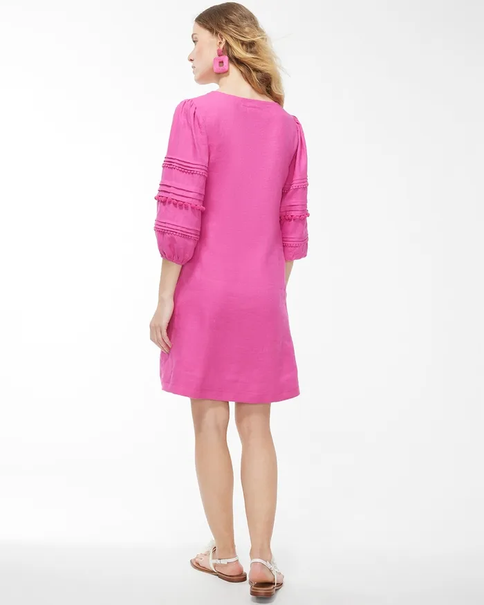 Chico039s Pink Linen Embellished Dress Bahamian Pink Women Dresses and Skirts