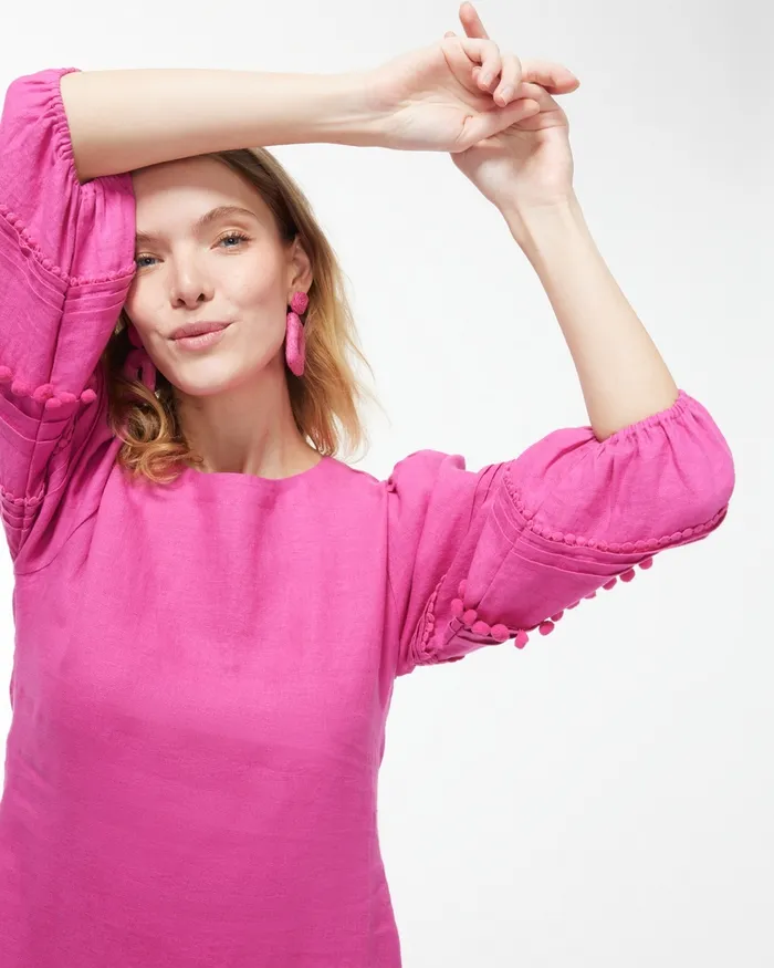 Chico039s Pink Linen Embellished Dress Bahamian Pink Women Dresses and Skirts