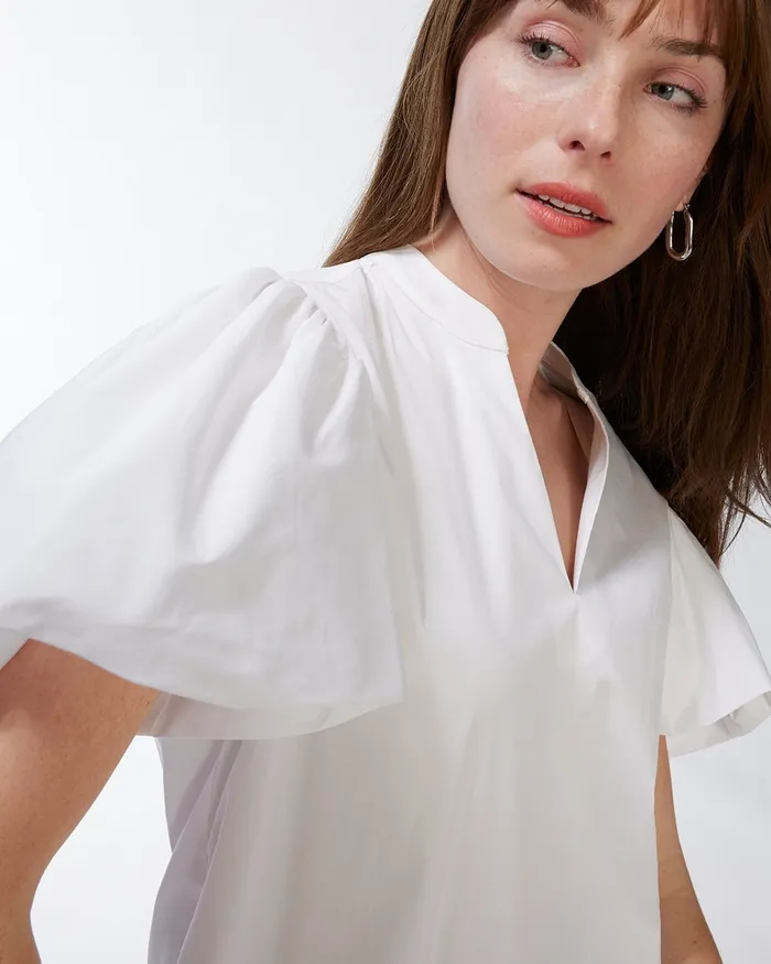Chico039s Poplin Puff Sleeve Shirt Alabaster Women Tops