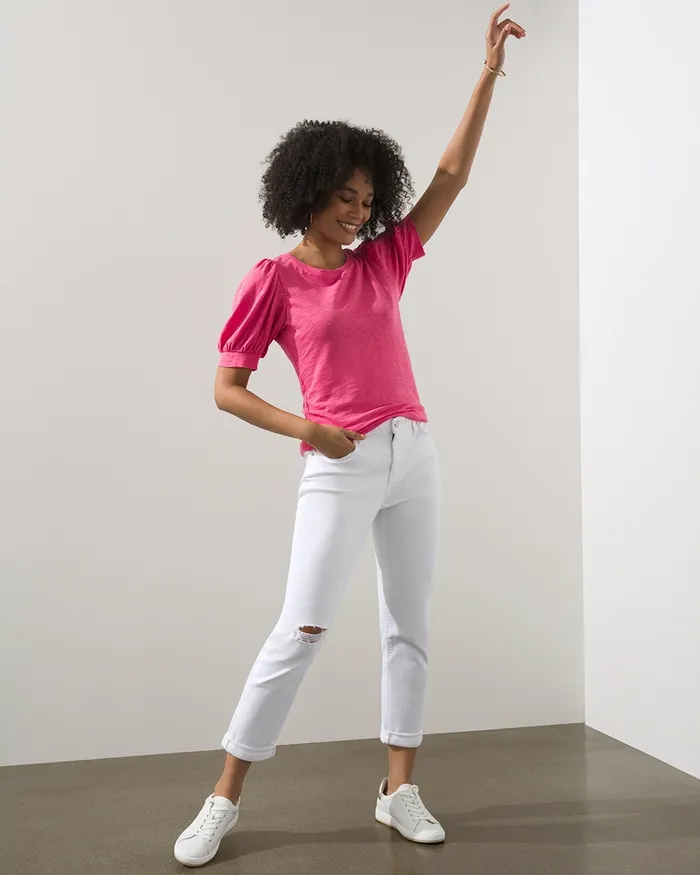 Chico039s Puff Sleeve Slub Tee Beach Aqua Women Tops