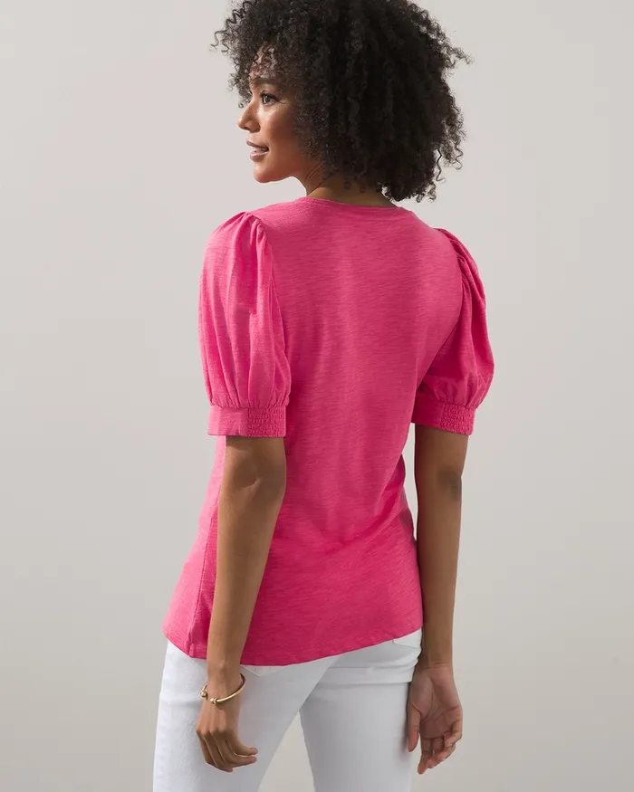Chico039s Puff Sleeve Slub Tee Beach Aqua Women Tops