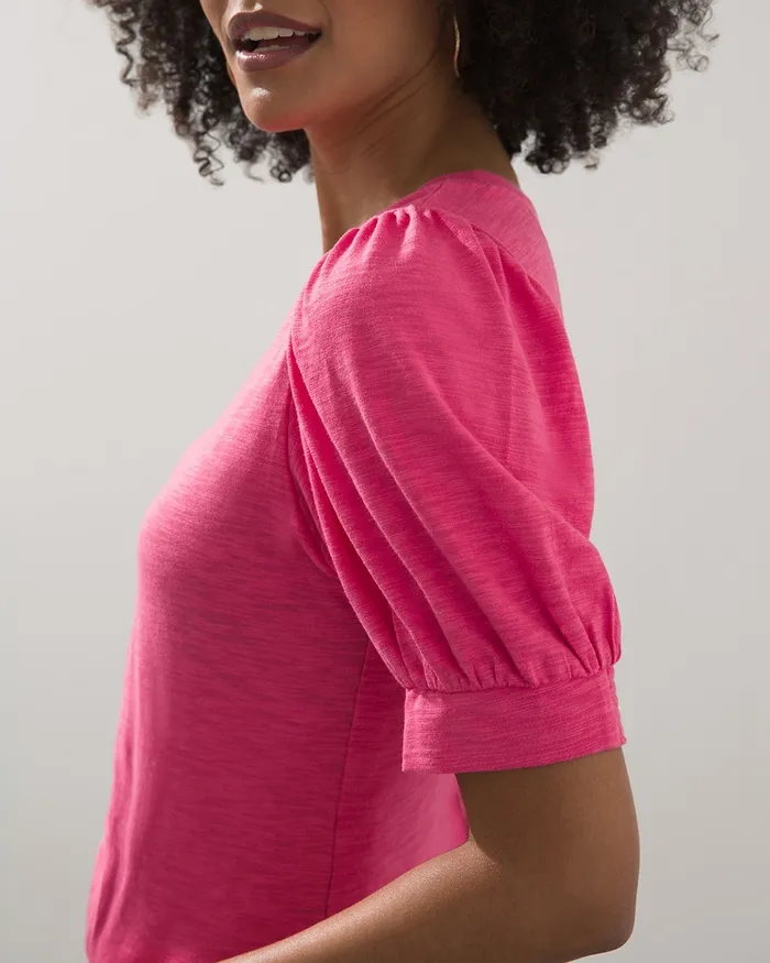 Chico039s Puff Sleeve Slub Tee Beach Aqua Women Tops
