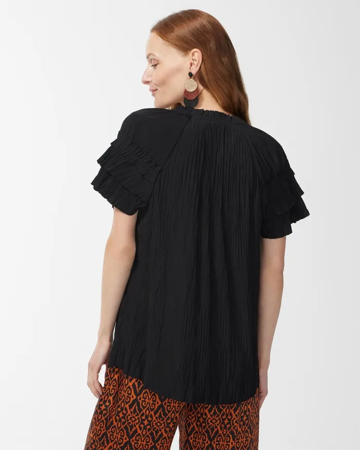 Chico039s Ruffle Sleeve Blouse Black Women Tops