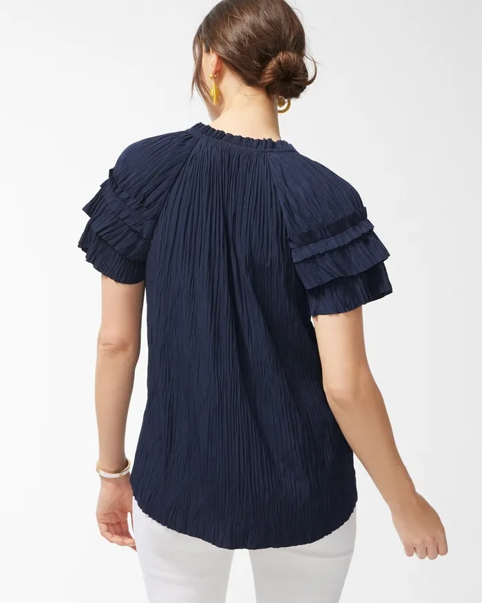 Chico039s Ruffle Sleeve Blouse Black Women Tops