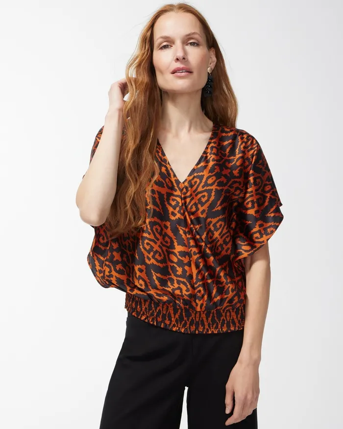 Chico039s Satin Ikat Top Neutral Women Matching Sets