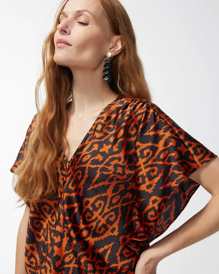 Chico039s Satin Ikat Top Neutral Women Matching Sets